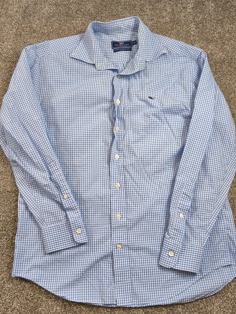 Vineyard Vines Classic Fit Whale Shirt Men's Size Medium Blue Gingham